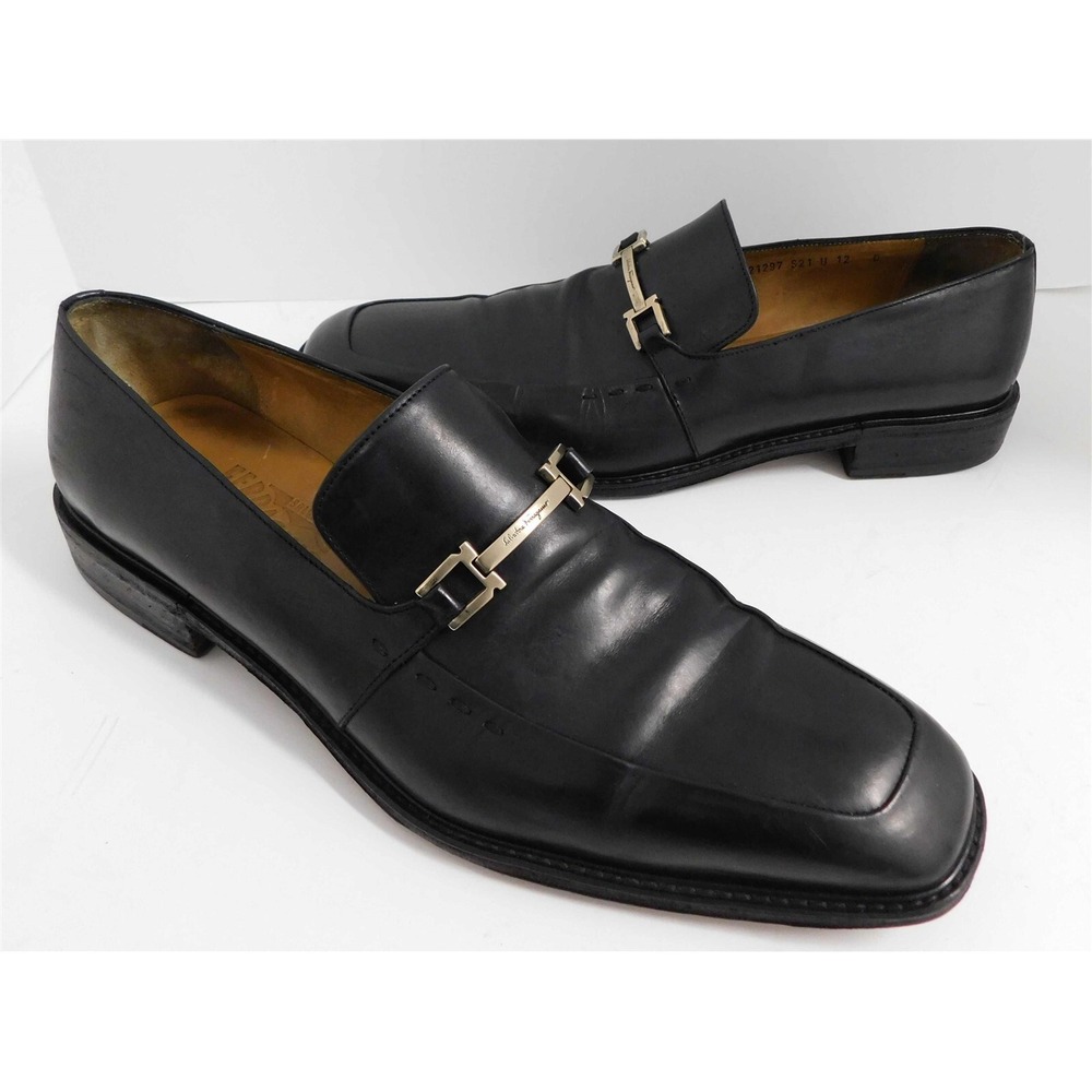 Salvatore Ferragamo Lavorazione Black Leather Nickel Bit Loafers Italy 42 D